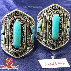 Single Afghan Cuff Turquoise Bracelet, Vintage Tribal Cuff,